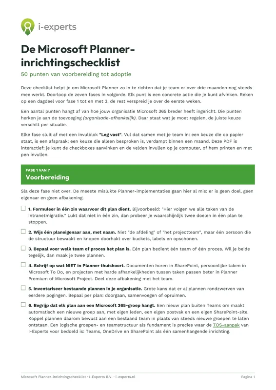 Cover whitepaper: De Microsoft Planner-inrichtingschecklist
