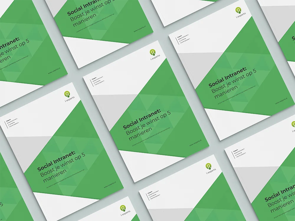 Mockup van whitepaper over hoe een sociaal intranet de winst van een organisatie kan verhogen op vijf manieren.