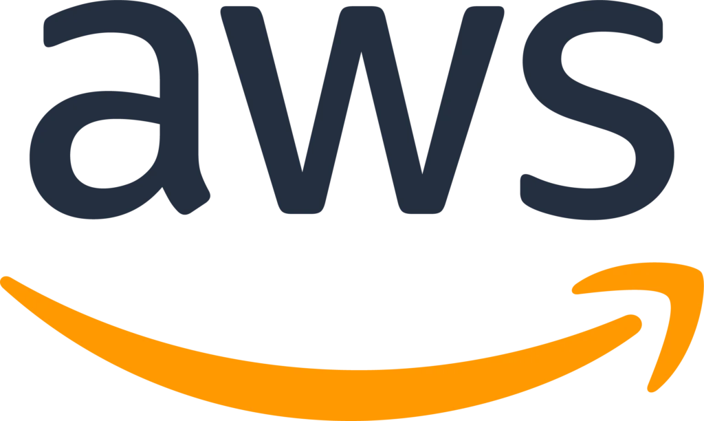Logo van Amazon Web Services (AWS) met het Amazon pijl-symbool in oranje.