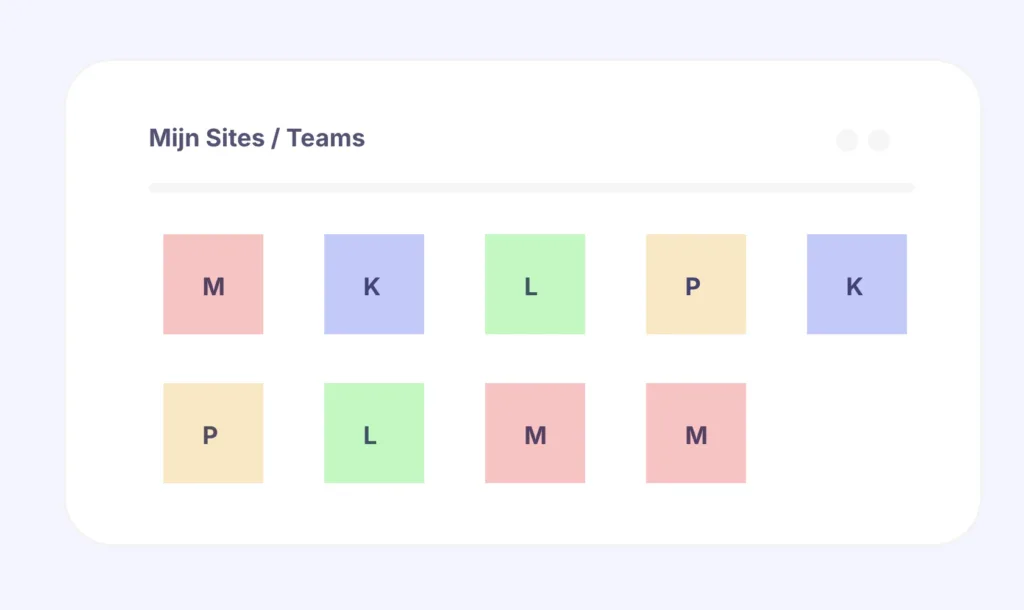 Overzicht van Teams en SharePoint-sites op intranet met klikbare tegels per gebruiker