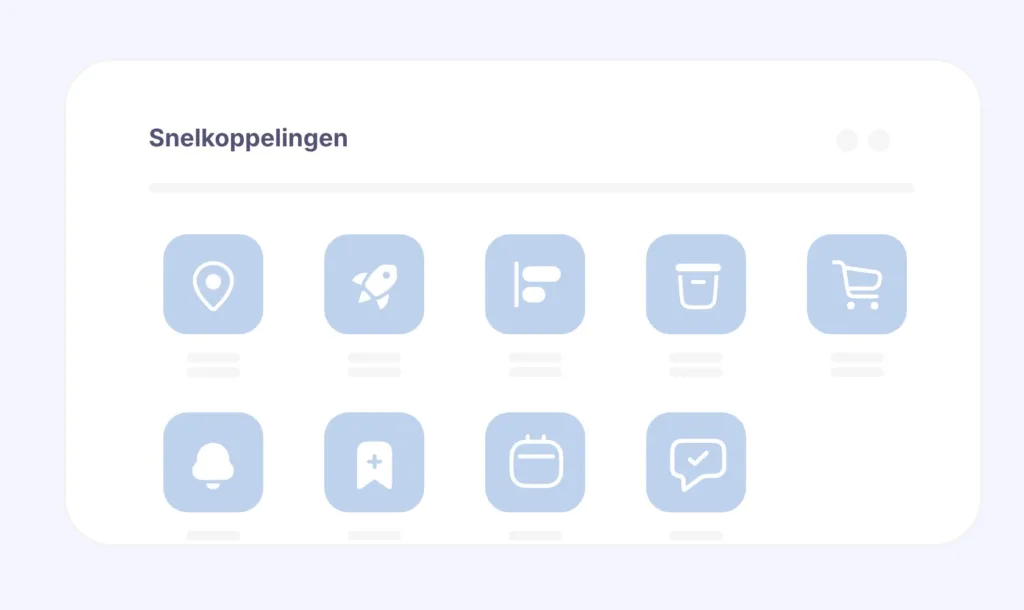 Visuele weergave van het snelkoppelingen-webonderdeel op het intranet, met applicatietegels in een gridstructuur.