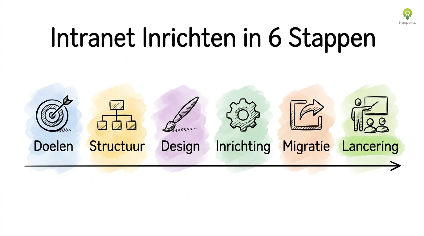 Tijdlijndiagram: SharePoint intranet inrichten in 6 stappen van structuur bepalen tot governance instellen