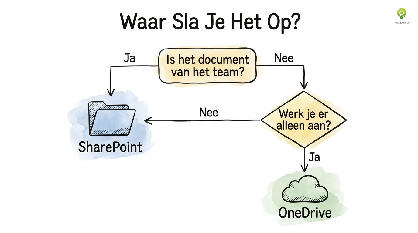 Beslisboom: kies tussen SharePoint en OneDrive op basis van of het een teamdocument of persoonlijk bestand is