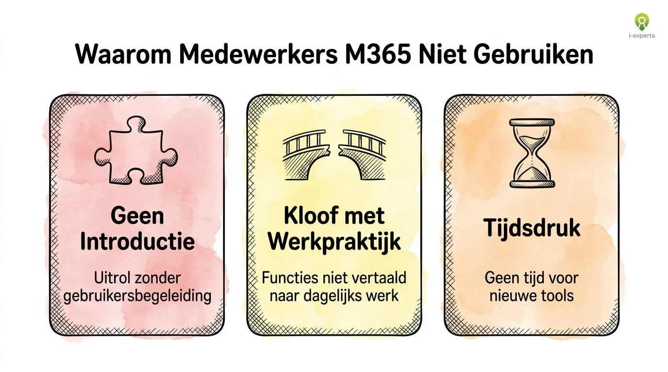 Drie oorzaken van Microsoft 365 onderbenutting: geen introductie, kloof met werkpraktijk en tijdsdruk