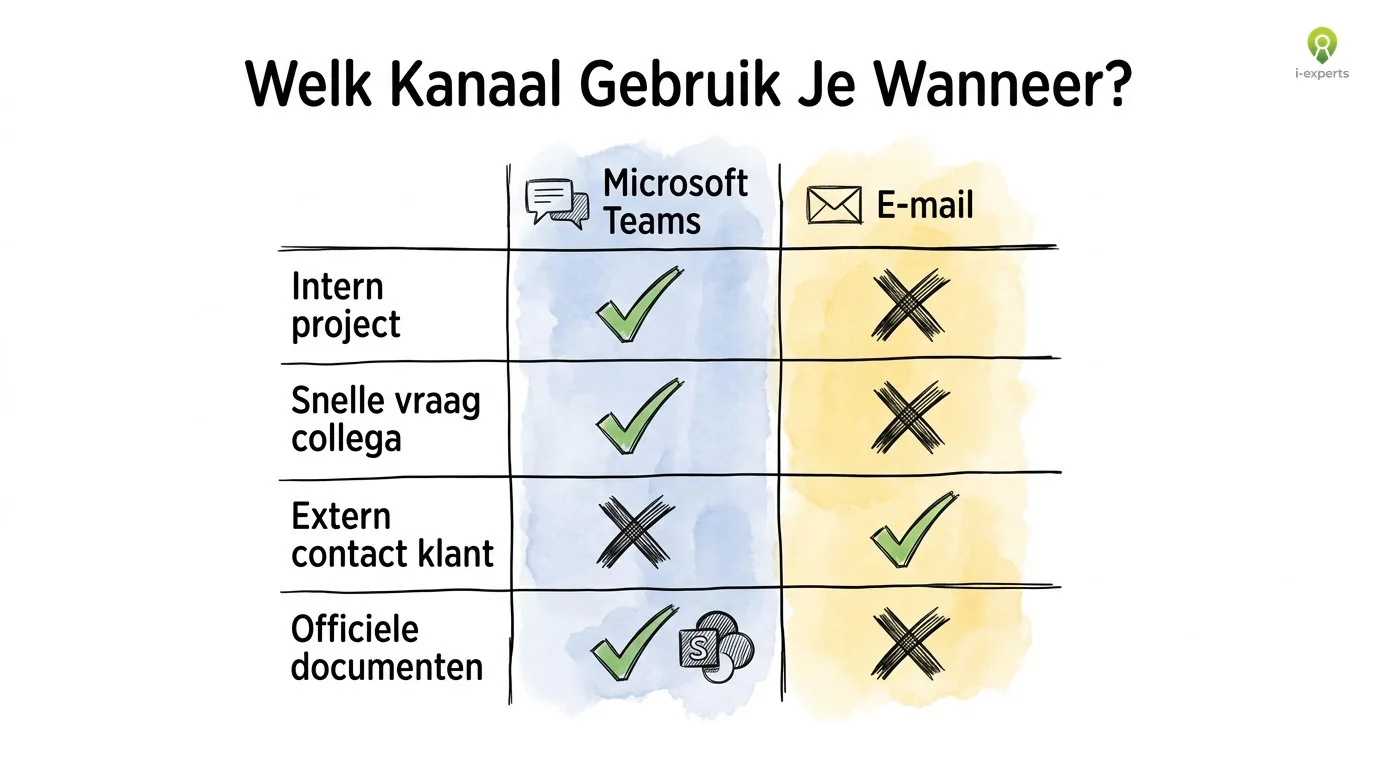 Kanaalkeuze-matrix voor microsoft teams adoptie: wanneer gebruik je Teams en wanneer e-mail