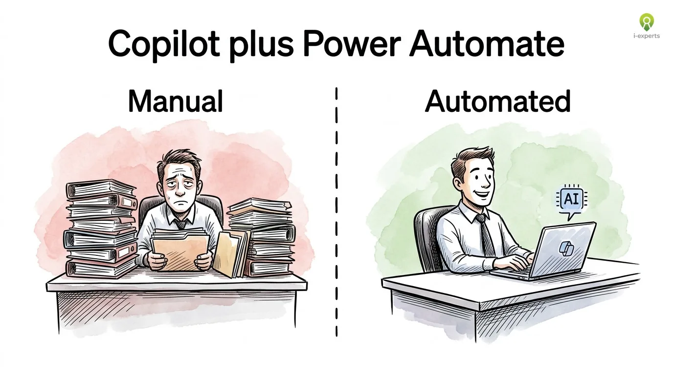 Voor-na vergelijking van handmatig werken versus geautomatiseerd werken met Copilot en Power Automate